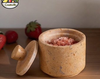 Natural Marble Salt Cellar With Lid,Handmade Salt Box,Kitchen Container,Ceramic Jar With Lid,Ceramic Salt Canister,Salt Container,Best Gifts