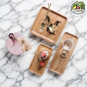 Personalized Acacia Wood Tray Household Rectangular Bread Dessert Fruit Tray Cake Tray Custom Letter Engraving Pattern Tray Kitchen Supplies