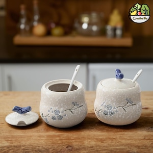 Snowflake Ceramic Seasoning Jar With Lid And Spoon Seasoning Jar Salt Sugar Pepper Msg Jar Seasoning Box Oil Pot Soy Sauce Pot Kitchen Gift