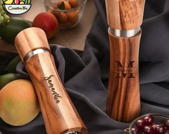 Personalized Wooden Salt Pepper Grinder,Custom Name Salt Or Pepper Mill,Wooden Pepper Shaker, Adjustable Ceramic Spice Grinder,Kitchen Gifts