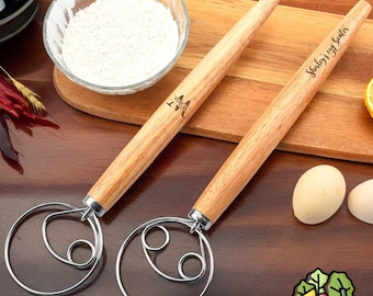 Personalized Wood Whisk,Danish Dough Whisk,Custom Engrave Name Sourdough Whisk, Initial Danish Dough Hook,Baking Gifts,Bread Maker Tool,Gift