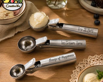 Personalized Stainless Steel Ice Cream Scoop Custom Engraved Dessert Spoon Kitchen Gift for Birthday Housewarming Christmas