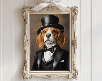 Dog Pet Portrait | Dog lover gift | Gentlemen Dog | Dog Portrait | Dog Owner Gift | Dog Poster | Bow Tie Beagle | Beagle Wall Art