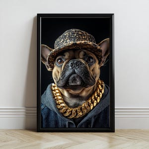 Dog Pet Portrait | Dog lover gift | Hip Hop Dog | Dog Portrait | Dog Owner Gift | Dog Poster | French Bulldog Gift | Dog Wall Art