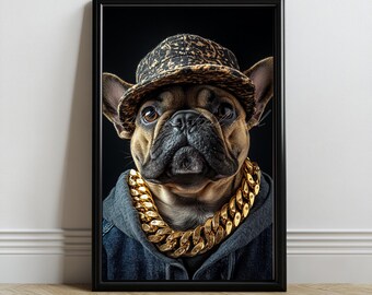 Dog Pet Portrait | Dog lover gift | Hip Hop Dog | Dog Portrait | Dog Owner Gift | Dog Poster | French Bulldog Gift | Dog Wall Art