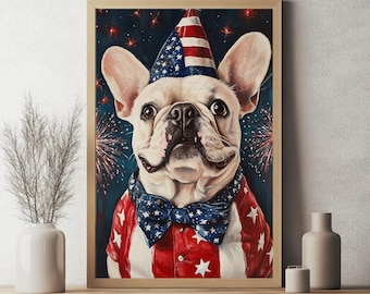 Dog Pet Portrait | Dog lover gift | Patriotic Dog | Dog Portrait | Dog Owner Gift | Dog Poster | July 4th French Bulldog | Dog Wall Art
