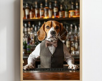 Dog Pet Portrait | Dog lover gift | Bartender Dog | Dog Portrait | Dog Owner Gift | Dog Poster | Beagle Gift | Dog Wall Art