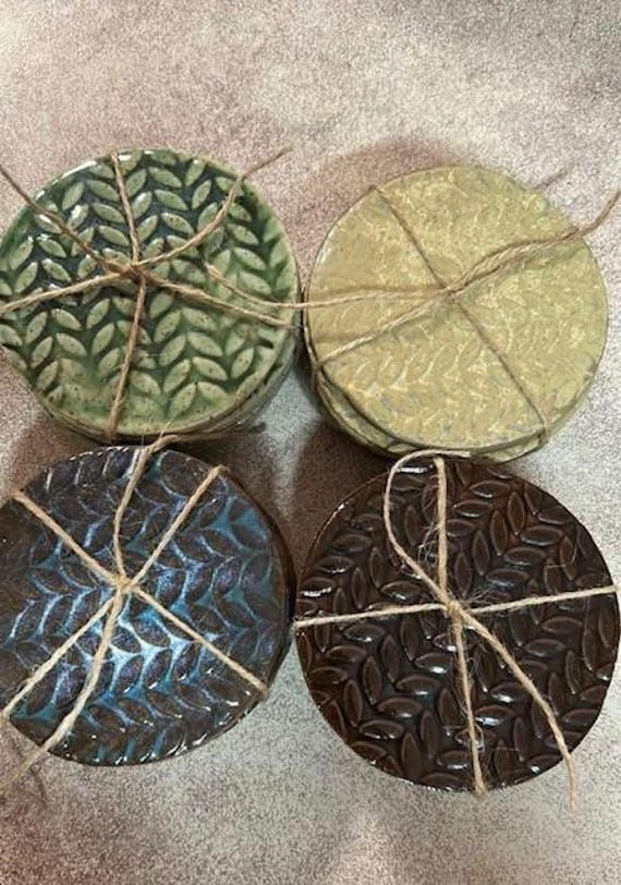 Handmade Textured Ceramic Coasters — Unique, Earthy & One-of-a-Kind