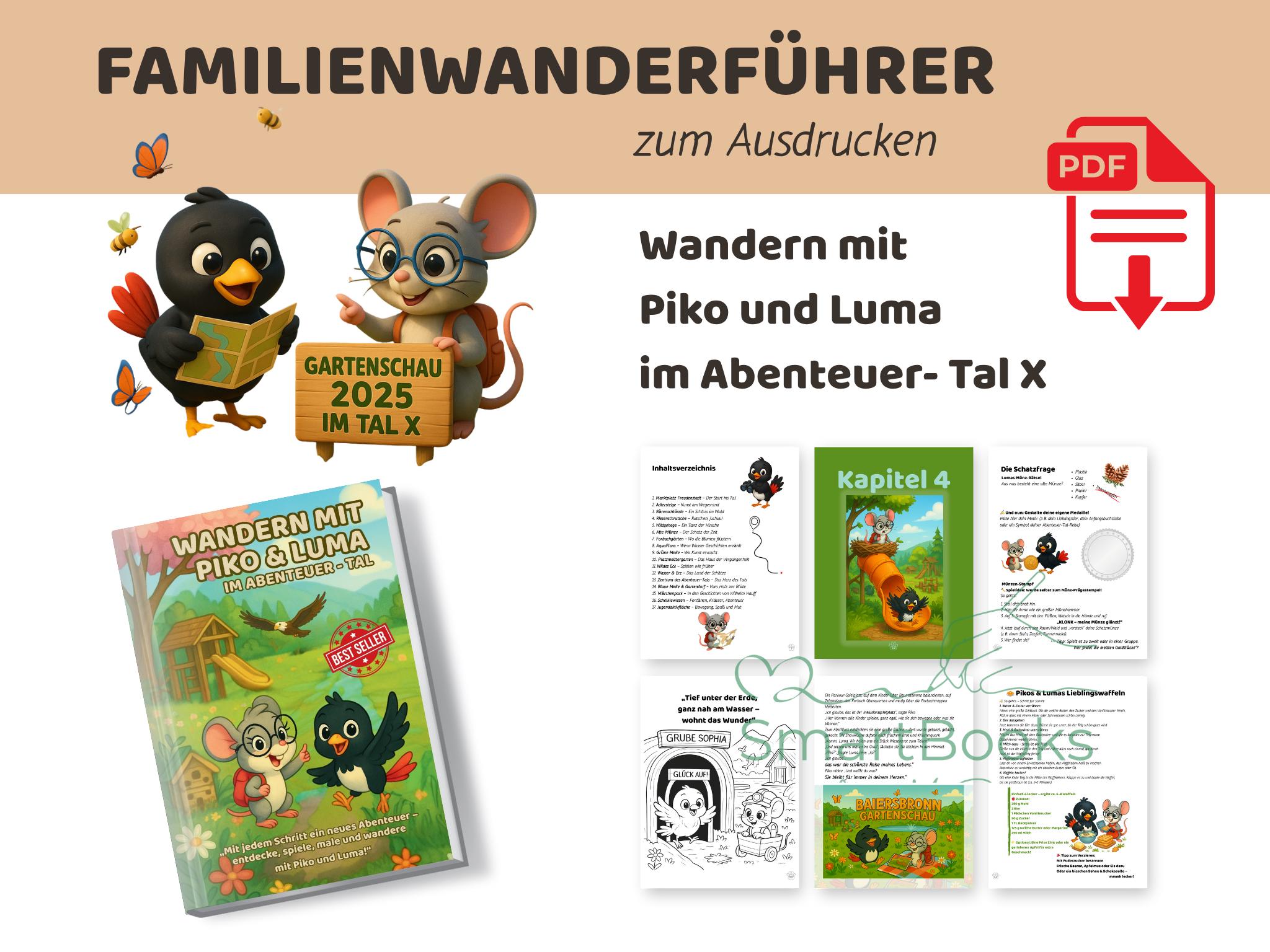 Hiking with children | Piko & Luma discover the Adventure Valley X at the Garden Show | Family hiking guide as a PDF download with interactive pages