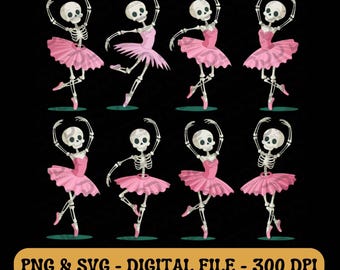 Skeleton Ballerina PNG SVG, Halloween Dance Sublimation, Ballet Dancer Skeleton PNG, Cute Halloween Costume Girl Graphic, Digital Download