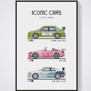 Korsstygnsmönster med ikoniska bilar och 2 Fast 2 Furious (digital nedladdning)