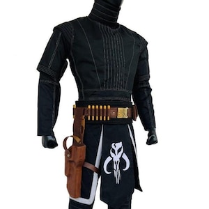 Inspired By Mandalorian Star wars Boba fett Handmade Cosplay Costume Bounty hunter Star War black Flight Suit with Holster belt