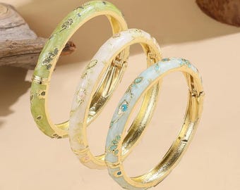 Jardme 3 stuks emaille cloisonné armband voor vrouwen vintage etnische pioen filigraan bloem elegante armband set