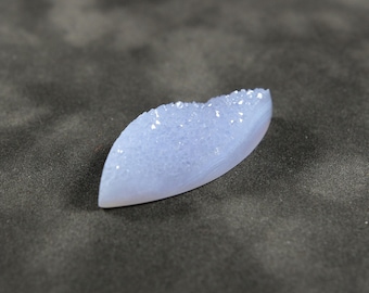 Blue Drusy Quartz Sculptural Marquis Cabochon 43 x 17 mm