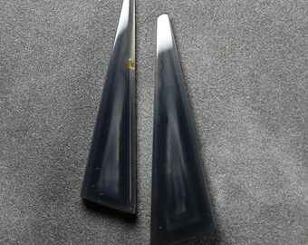 Pair Of Polyhedroid Agate Polished Slices 44 x 13 & 43.9 x 11 mm