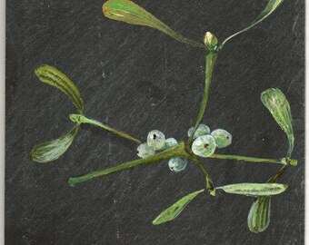 MISTLETOE preparatory study1 Hand painted slate underplate by Pierre Marcel