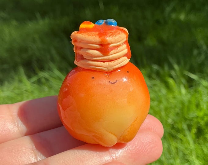 Maple Pancake Frog Figurine: Handmade Polymer Clay Desk Friend, Phone Charm or Keychain