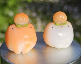 Handmade Peach Frog Figurine: Polymer Clay Desk Friend, Phone Charm or Keychain