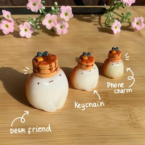 Maple Pancake Frog Figurine: Handmade Polymer Clay Desk Friend, Phone Charm or Keychain