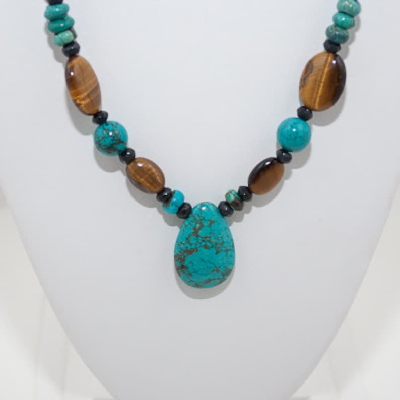 Turquoise Tiger's Eye and Onyx Necklace Etsy