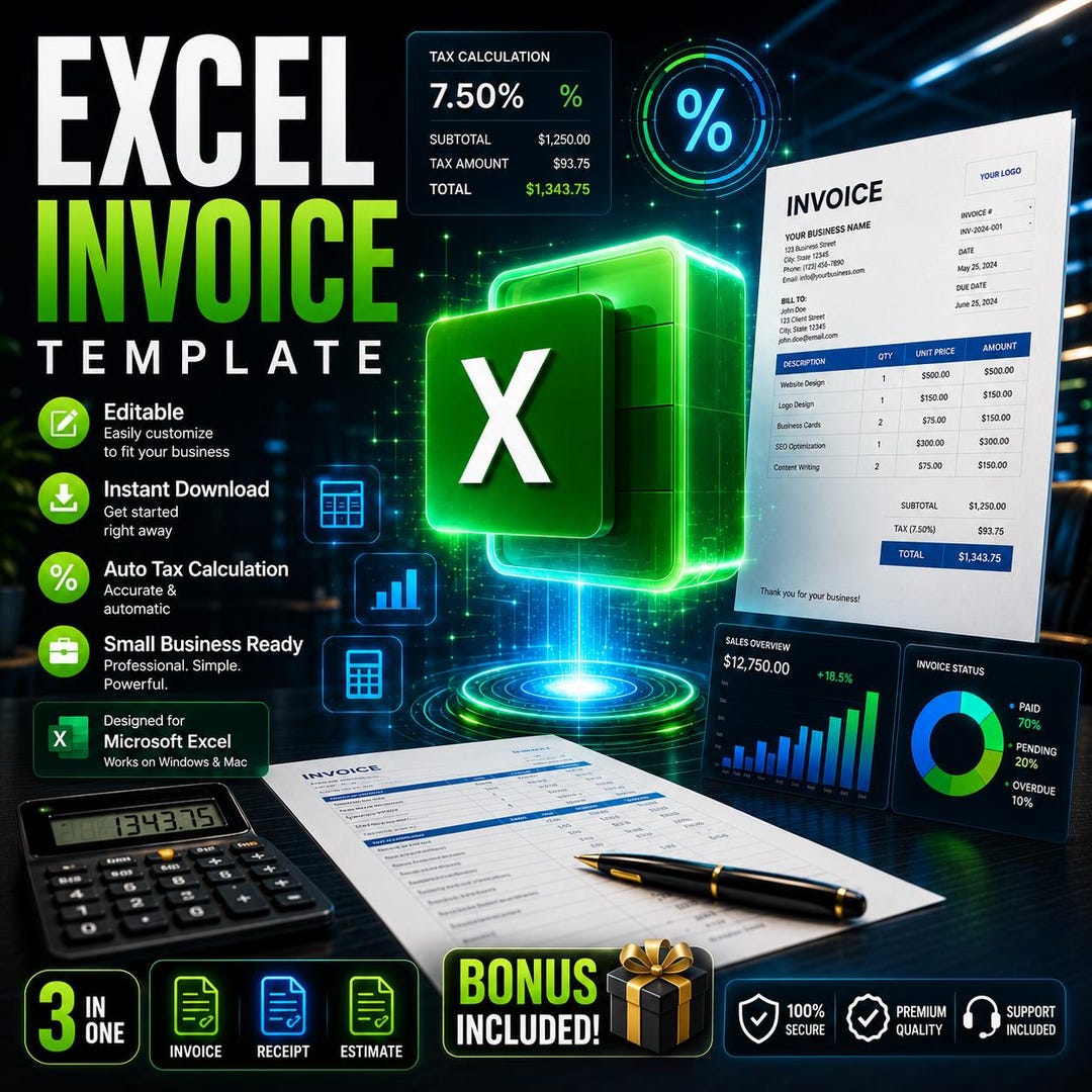 Billing Invoice Template - 3 in 1 | Editable File on MS Excel - Etsy ...
