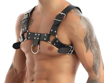 Vegan Leather Chest Harness for Men – Adjustable Buckle Corset-Style Strap for Pride, Festivals & Nights Out