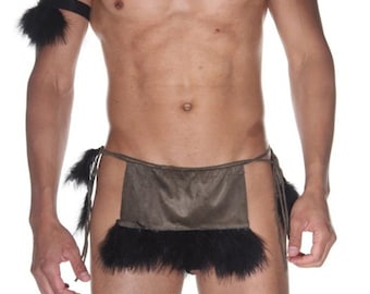 Men’s Faux Fur Loincloth Costume – Tie Waist Performance Bottom
