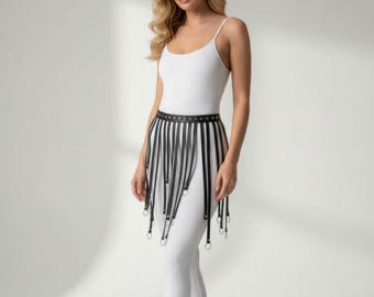 Vegan Leather Fringe Skirt Harness