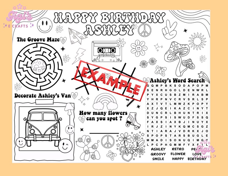 Groovy Coloring Placemat DIGITAL, Retro Vintage Party Activity Sheet ...