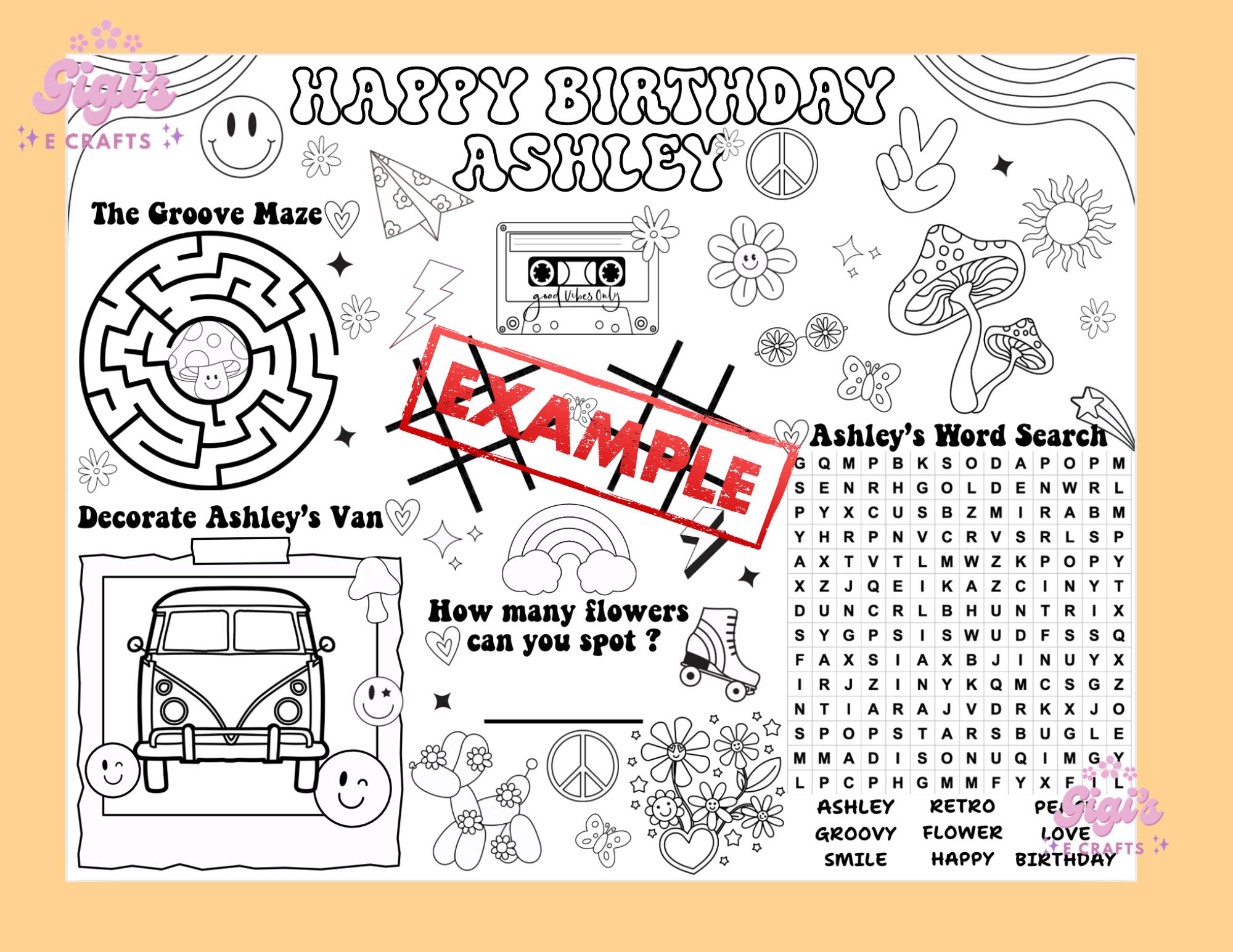 Groovy Coloring Placemat DIGITAL, Retro Vintage Party Activity Sheet ...