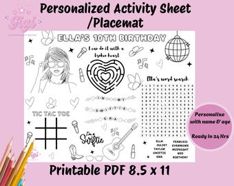 Personalisierte Pop Star Geburtstags-Malseite, individuelle Namensaktivitätsseite, druckbare PDF-Datei, 8,5 x 11 Zoll