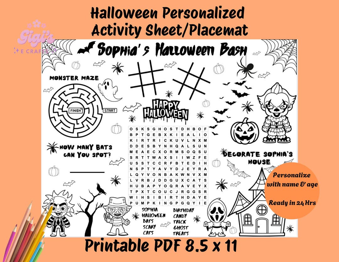 Halloween Activity Placemat Printable, Halloween Games for Kids ...