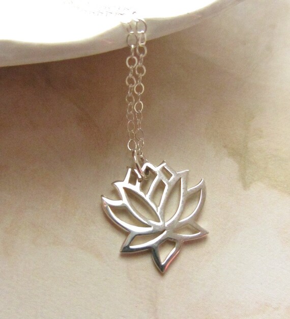 Items similar to Sterling Silver Necklace with Open Lotus Flower Charm ...