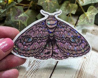 Granny's Cloak Holographic Moth Sticker, Purple Moth Insect Laminated Stickers, Water Resistant, Journal Laptop Sketchbook Bottle Decoration