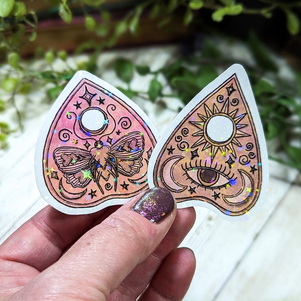 Planchette Holographic Stickers Set of 2, Laminated Sticker, Water Resistant, Witchy Vibes, Pastel Halloween, Pretty Spooky, Whimsigoth