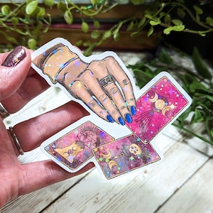 Tarot Reading Holographic Sticker, Laminated Stickers, Water Resistant, Laptop Decal, Witchy Aesthetic, Pretty Pink Spooky, Mystical Psychic
