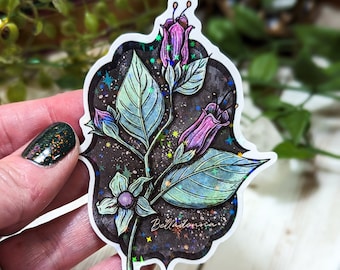 Holographic Belladonna Sticker, Laminated Poisonous Plants Stickers, Witchy Flowers,  Moody Aesthetic, Laptop Decal, Water resistant