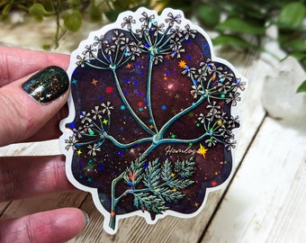 Holographic Hemlock Sticker, Laminated Stickers for Water Bottles, Laptop Decal,  Witchy Flowers, Poisonous Plants, Moody Aesthetic