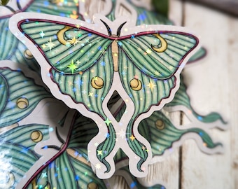 Luna Moth Holographic Sticker, Luna Moth Sticker, Moth Sticker, Laminated Sticker