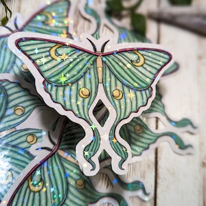 Luna Moth Holographic Sticker, Luna Moth Sticker, Moth Sticker, Laminated Sticker