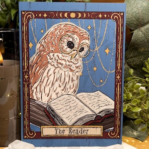 The Reader Tarot Art Print, Owl Matte Art Prints, Moody Witchy Wall Decor, Spooky Season Halloween Decoration, Gift for Women, Owls & Books