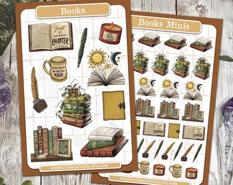 Book Lover's Sticker Sheet, Bookish Kiss Cut Stickers, Magical Books Stickers for Planners Journals Letters, Gift for Readers and Writers
