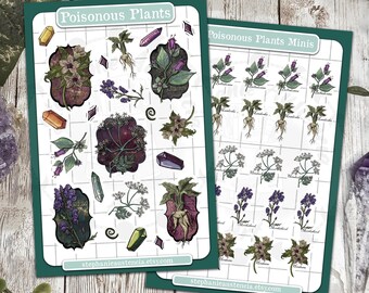 Poisonous Plants Sticker Sheet, Witchy Hand Drawn Kiss Cut Stickers, Belladonna Hemlock Henbane Monkshood Mandrake Stickers, Bujo Planners