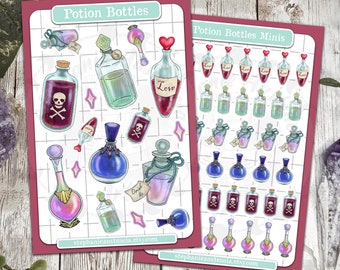 Potion Bottle Sticker Sheet, Magical Potion Bottles, Hand Drawn Kiss Cut Stickers, Drink Me Potions, Bullet Journal Planner Stickers, Witchy