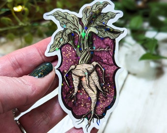 Holographic Mandrake Sticker, Laminated Stickers for Water Bottles, Poisonous Plants, Witchy Flowers, Moody Aesthetic, Laptop Decals