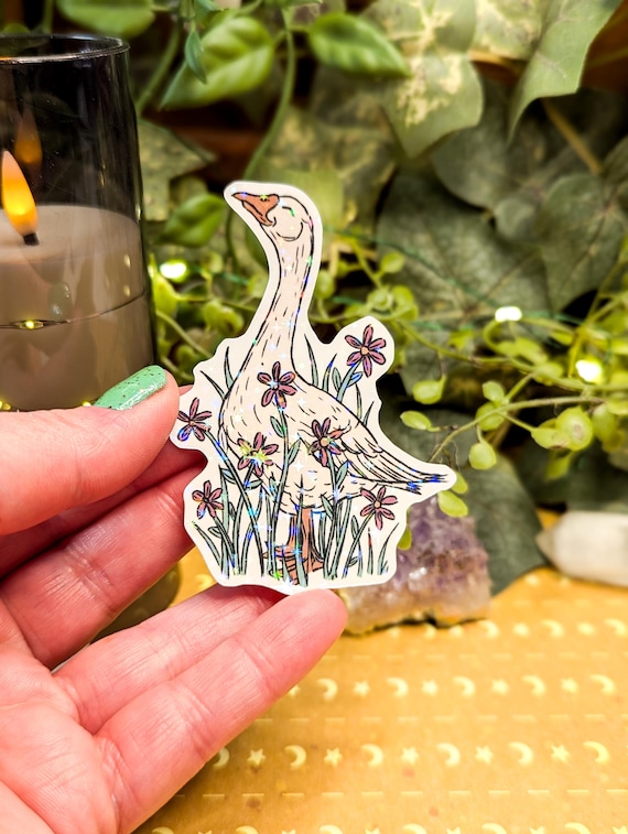 Country Goose Holographic Sticker, Cottagecore geese stickers, water resistant, kindle decoration, water bottle decor, whimsical vibes