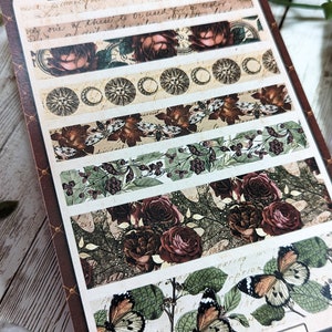 Vintage Inspired Washi Tape Stickers, Stickers for Bullet Journals, Journaling Decorations, Floral and Celestial Themed, Muted Autumn Colors image 2