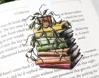 Stack of Books Magnetic Bookmark, Laminated Bookmarks, Book and Plants, Gift For Bookworms, Gifts for Readers