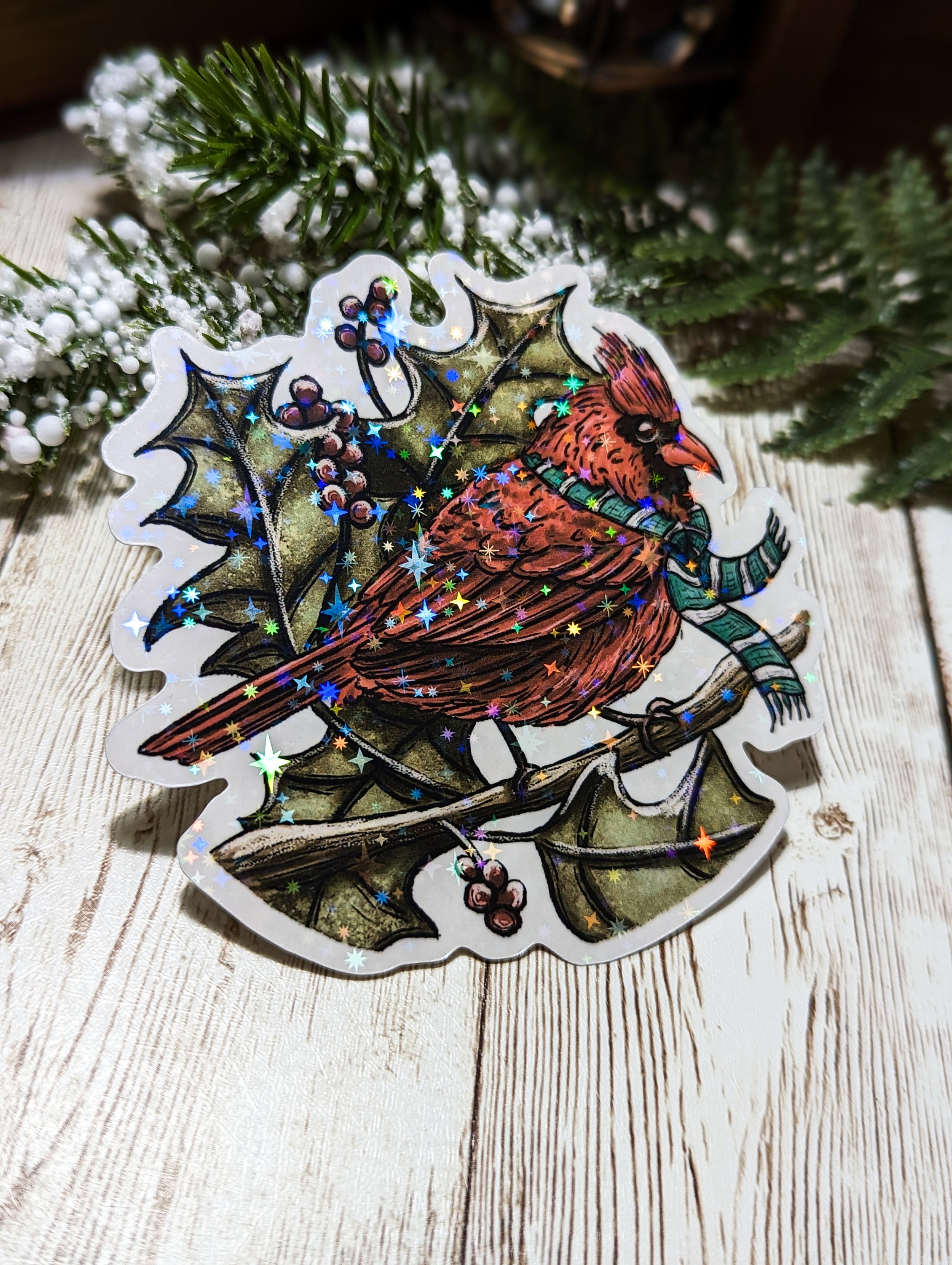 Holographic Cardinal Sticker, Laminated Christmas Stickers, Water ...