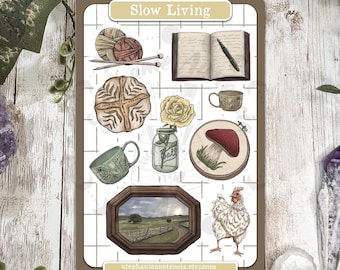 Slow Country Living Sticker Sheet, cottagecore stickers,